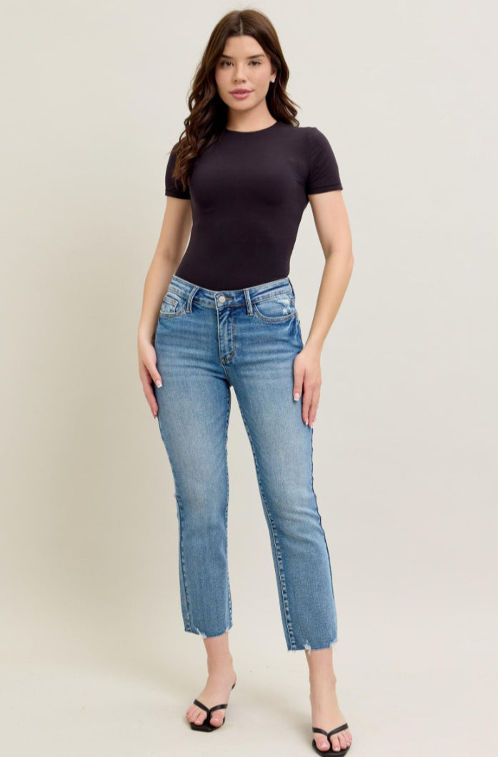 Mid-Rise | Kick Flare | Vintage Wash Destroy Hem Jeans