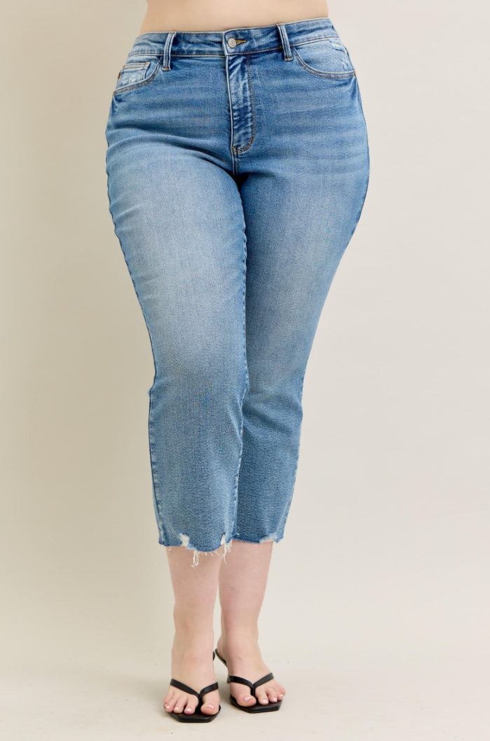 Mid-Rise | Kick Flare | Vintage Wash Destroy Hem Jeans