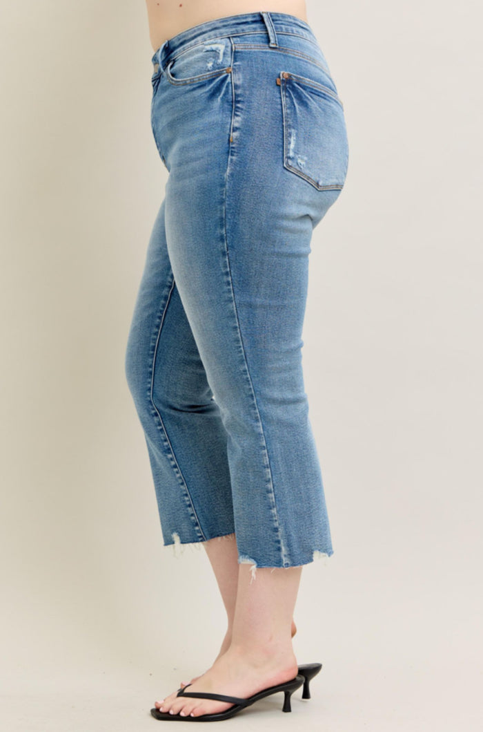 Mid-Rise | Kick Flare | Vintage Wash Destroy Hem Jeans