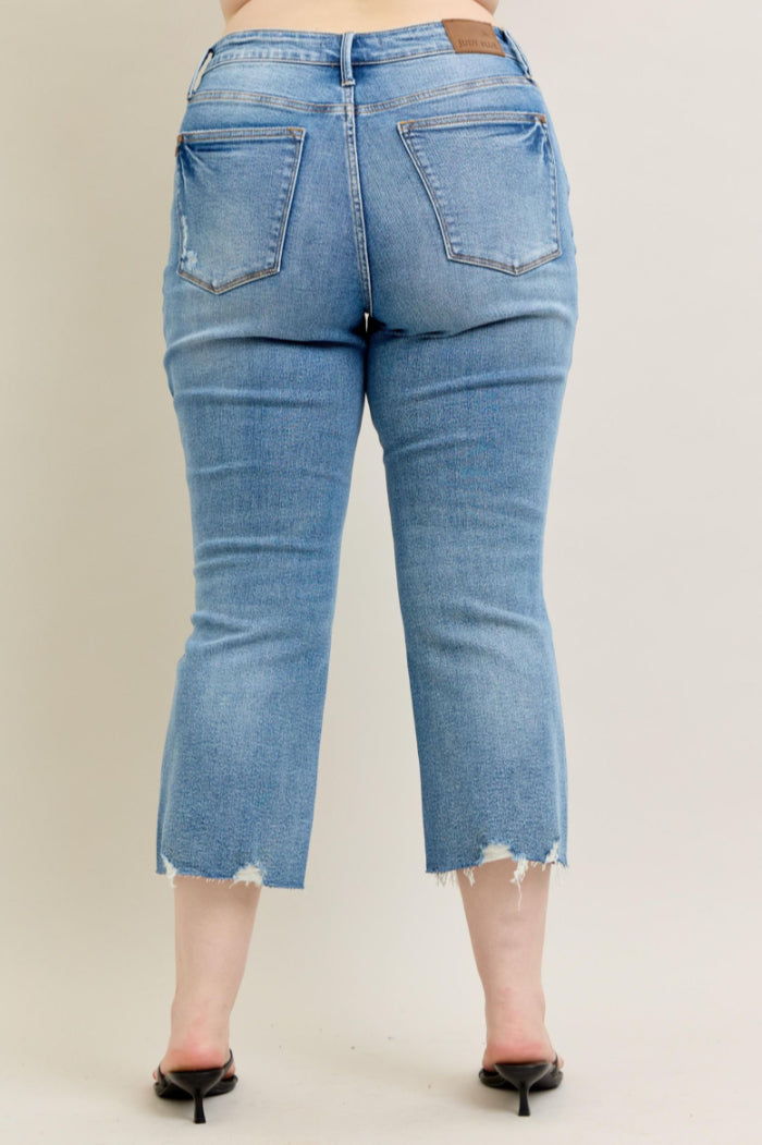 Mid-Rise | Kick Flare | Vintage Wash Destroy Hem Jeans