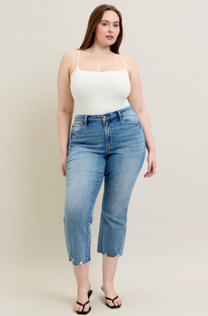 Mid-Rise | Kick Flare | Vintage Wash Destroy Hem Jeans