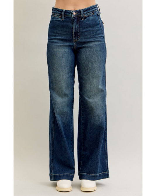 High Waist | Retro Wide Leg | Dark Wash Jeans