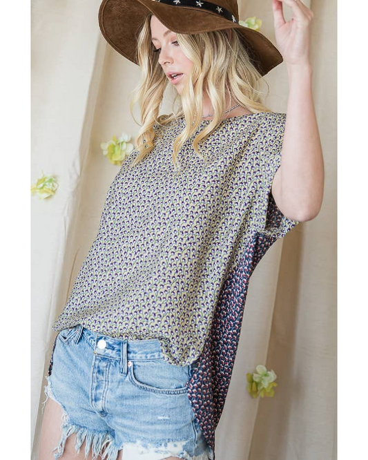 Contrast Back Floral Top