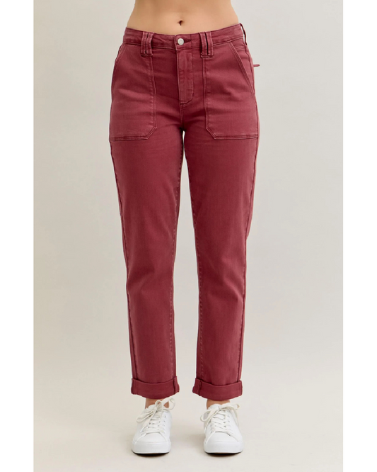 High Waist | Aurora Weekender | Burgundy Cuffed Jeans