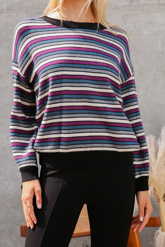 Rainbow Striped Knit Sweater
