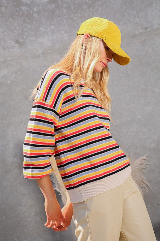 Rainbow Striped Knit Sweater