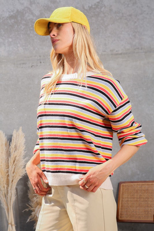 Rainbow Striped Knit Sweater