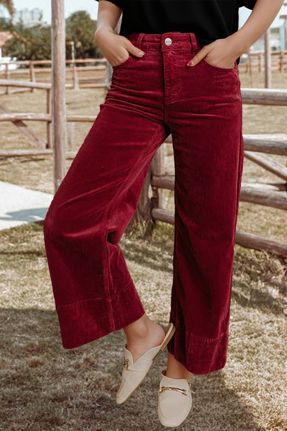 High Waist Corduroy Wide Leg Pants