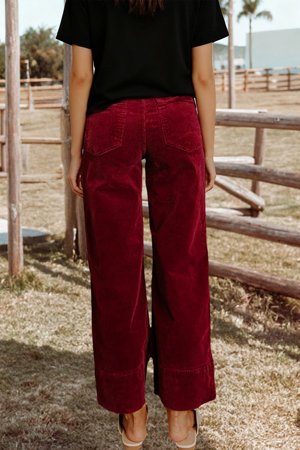 High Waist Corduroy Wide Leg Pants