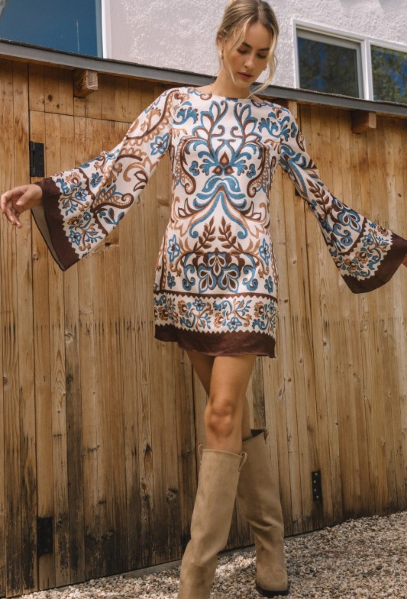 Border Print Mini Dress