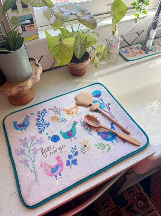 Reversible Dish Drying Mat | Chickens