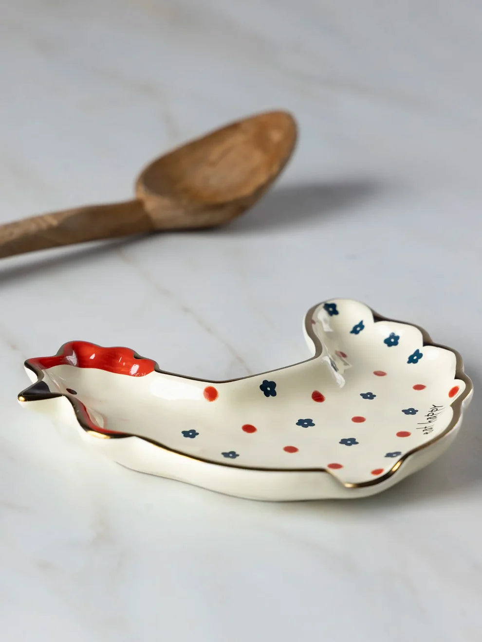 Ceramic Spoon Rest | Eat Happy Chicken