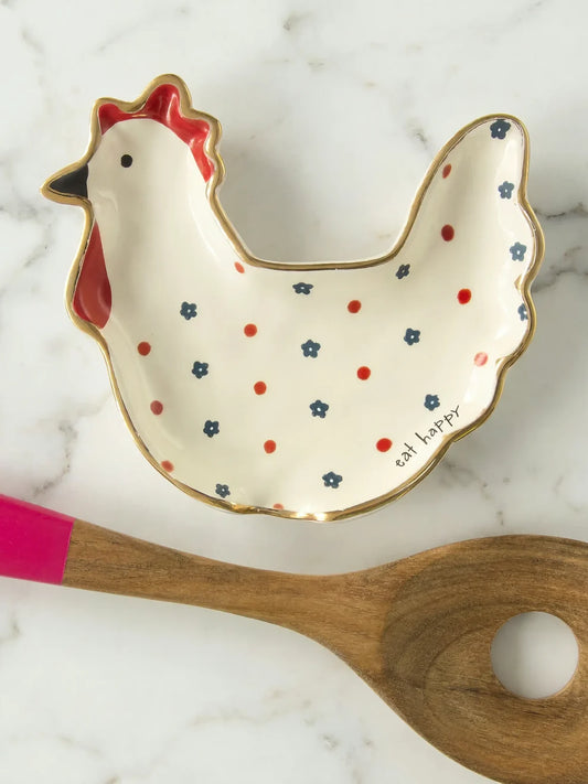 Ceramic Spoon Rest | Eat Happy Chicken