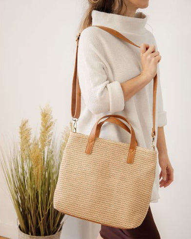 Lucy Large Straw Convertible Crossbody Tote