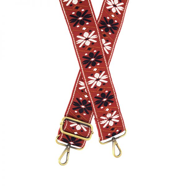 2" Floral Embroidered Guitar Strap | Red