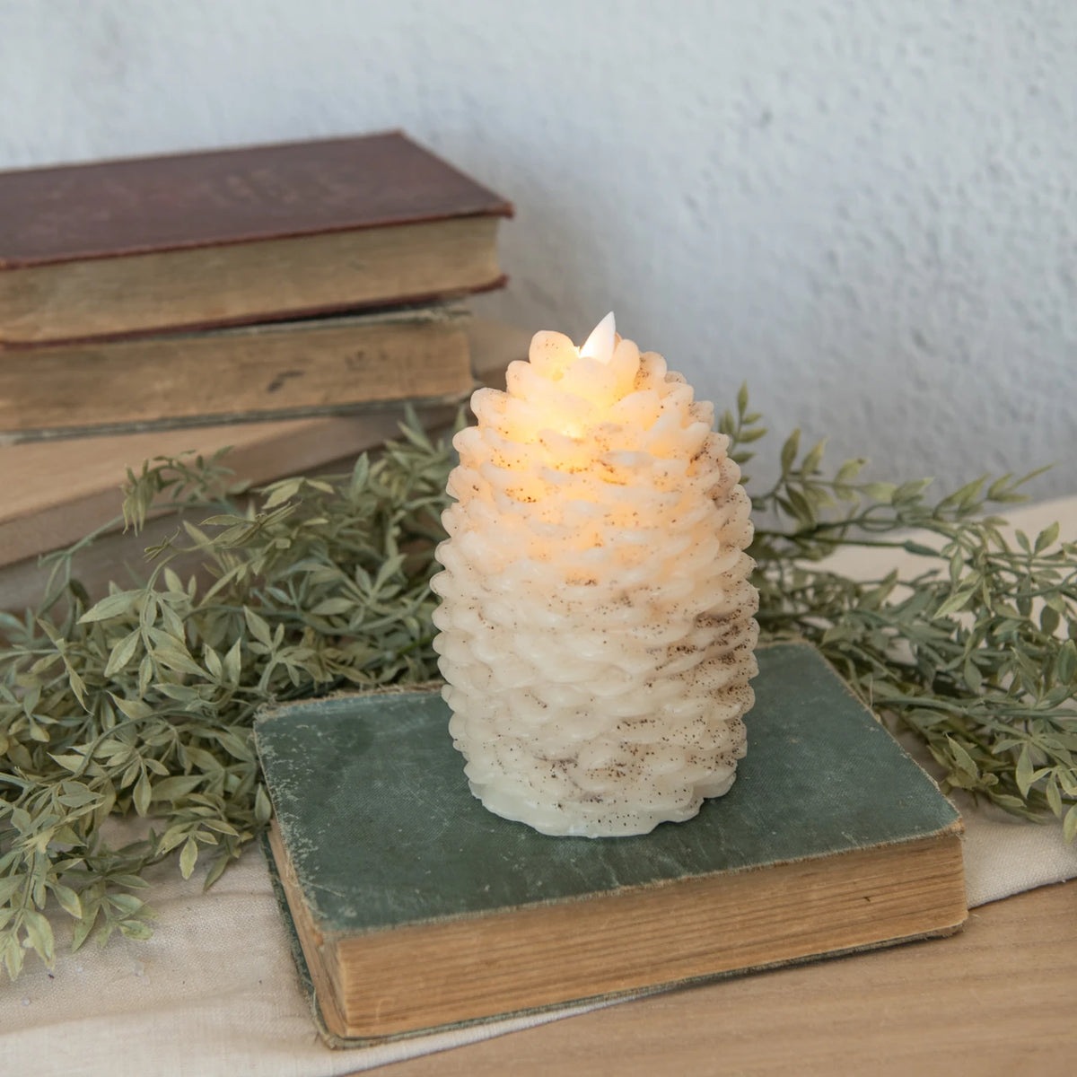 3D Flame Candle | 6" Cream Pinecone