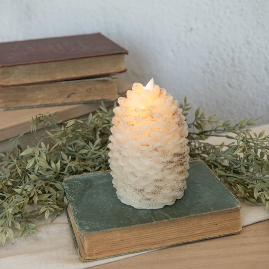 3D Flame Candle | 6" Cream Pinecone