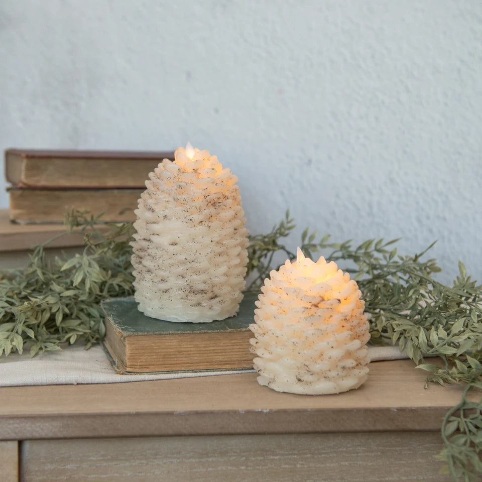 3D Flame Candle | 6" Cream Pinecone