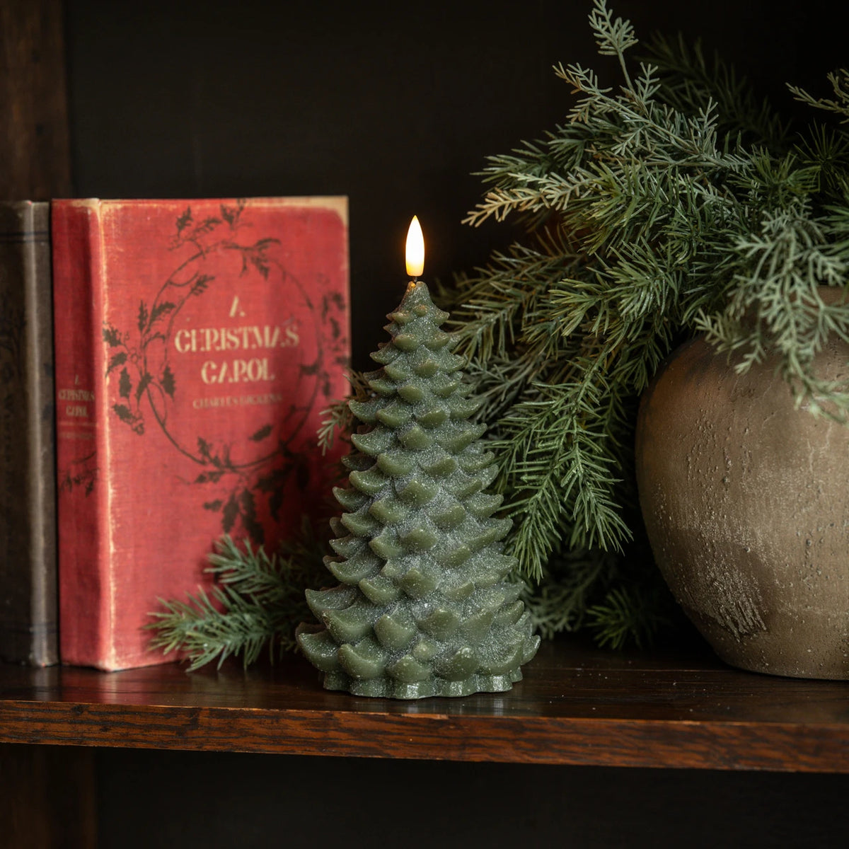 3D Flame Candle | 8" Green Tree