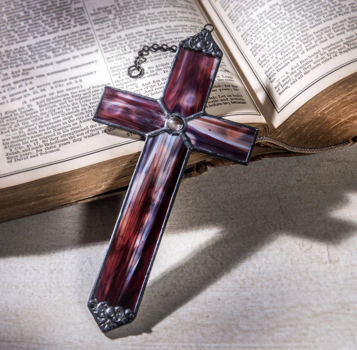 Glass Ornament | Red Opal Cross