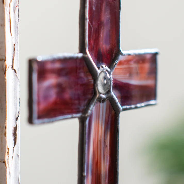 Glass Ornament | Red Opal Cross