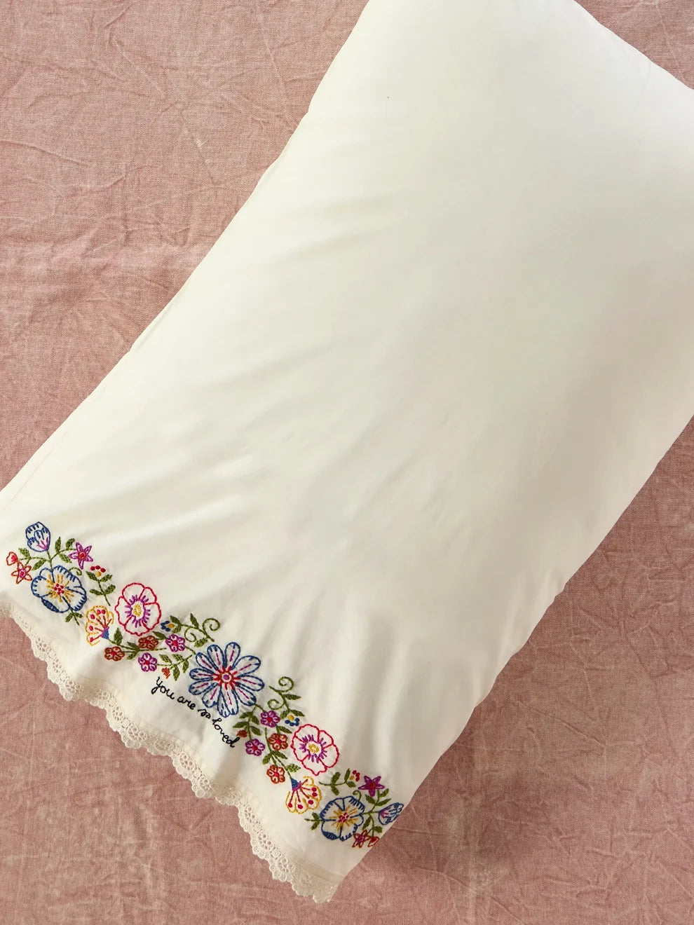 Embroidered Cotton Giving Pillowcase | You Are So Loved