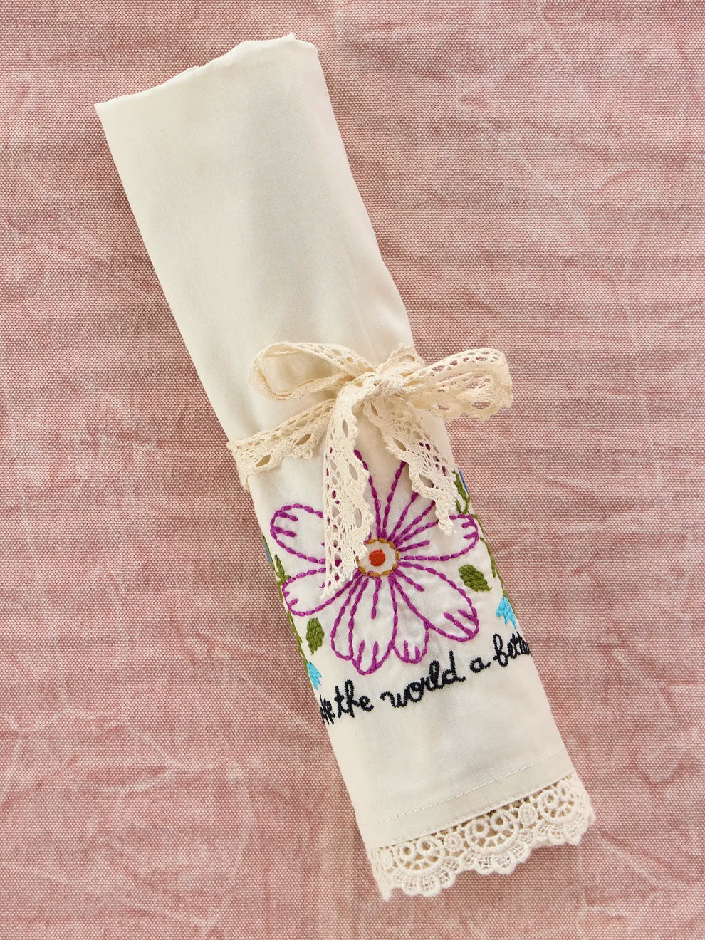 Embroidered Cotton Giving Pillowcase | You Make The World A Better Place