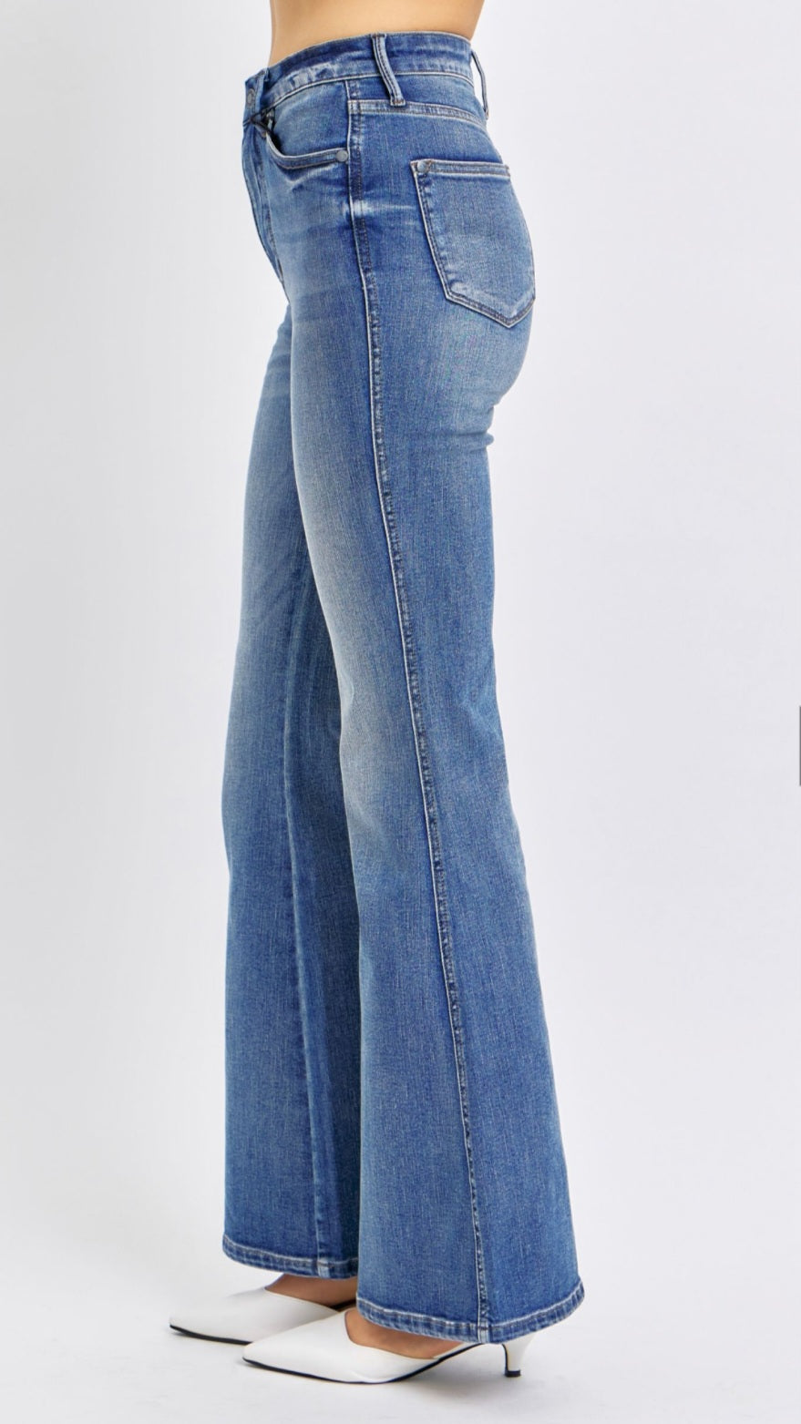 High Waist | Flare | Tummy Control Contrast Wash Jeans