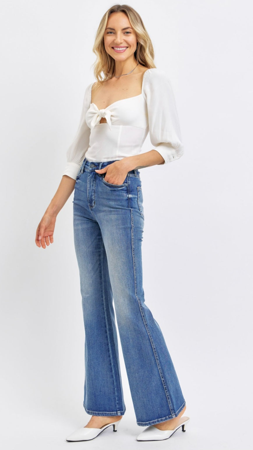 High Waist | Flare | Tummy Control Contrast Wash Jeans