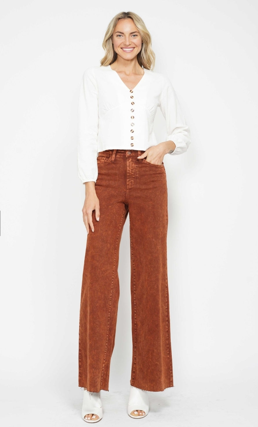 High Waist | Retro Wide | Pumpkin Spice Raw Hem Jeans