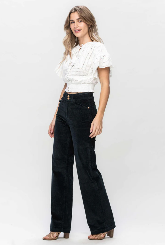 High Waist | Wide Leg | Emerald Corduroy Pants