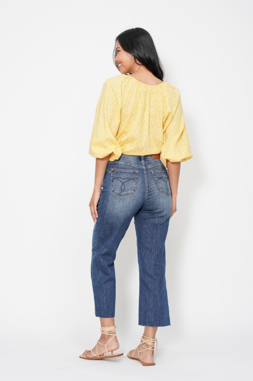 High Waist | Wide Leg Crop | Pocket Embroidery Jeans