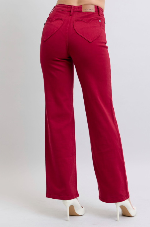 High Waist | Straight | Scarlet Heart Pocket Jeans