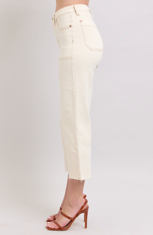 High Waist | Wide Crop | Ecru Pants