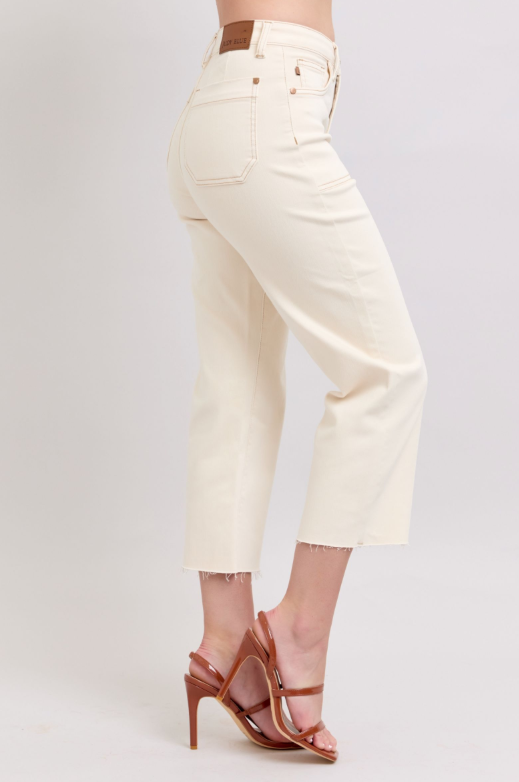 High Waist | Wide Crop | Ecru Pants