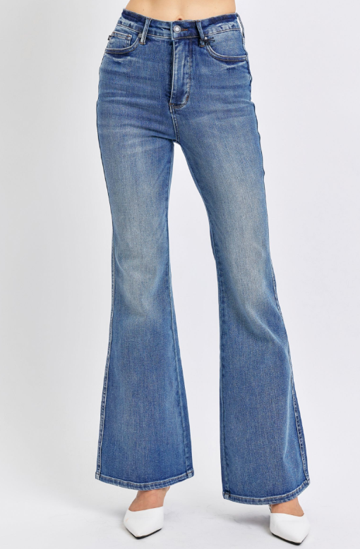 High Waist | Flare | Tummy Control Contrast Wash Jeans