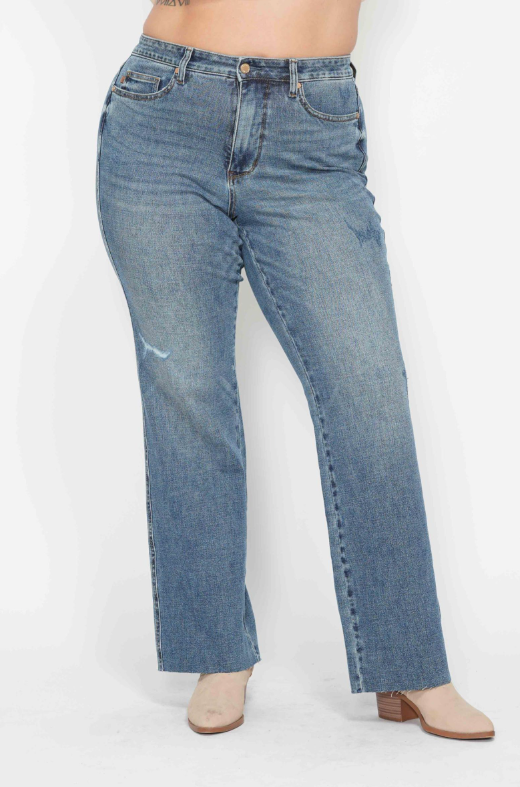 High Waist | Straight | Tummy Control Raw Hem Jeans