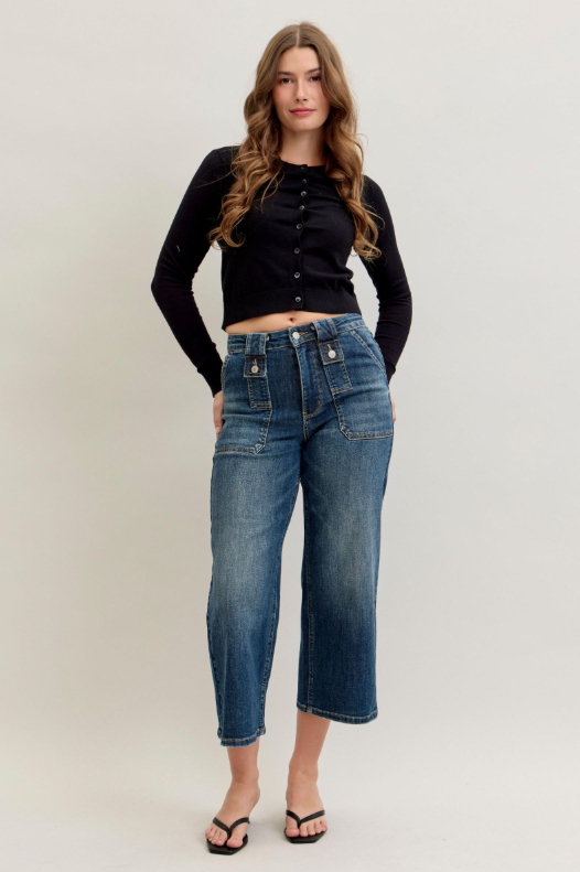 High Waist | Wide Crop | Utility & Patch Pocket Jeans