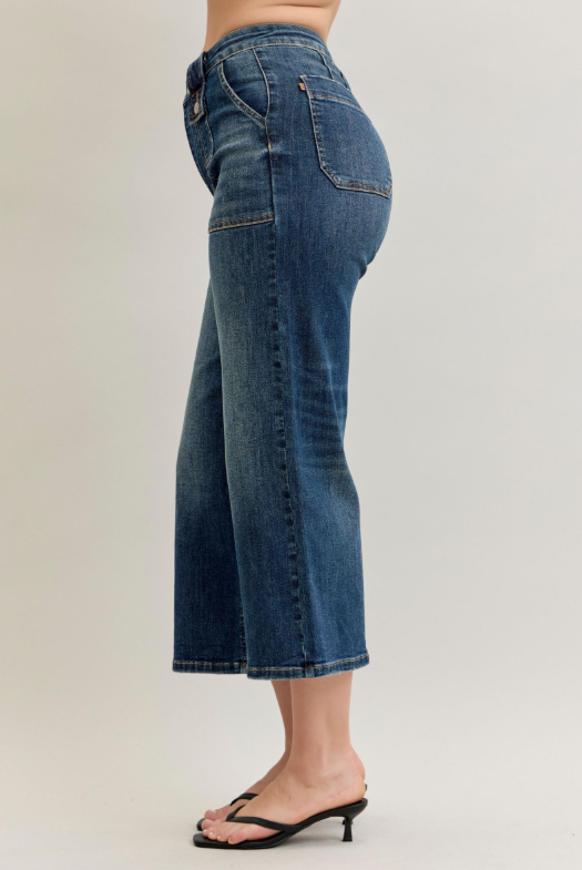 High Waist | Wide Crop | Utility & Patch Pocket Jeans
