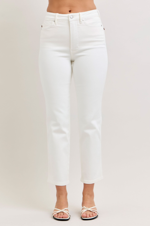 High Waist | Straight | Tummy Control White Ankle Pants