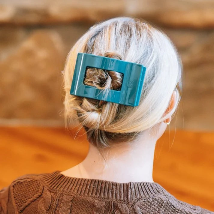 Teleties Flat Rectangle Hair Clip | Teal With It