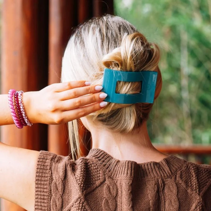 Teleties Flat Rectangle Hair Clip | Teal With It