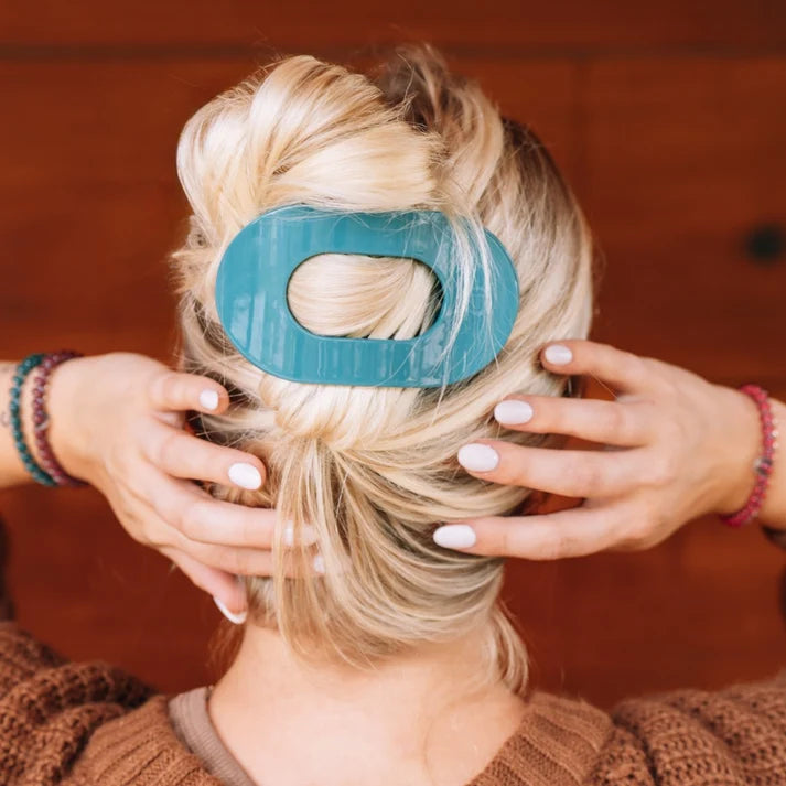 Teleties Flat Round Hair Clip | Teal With It