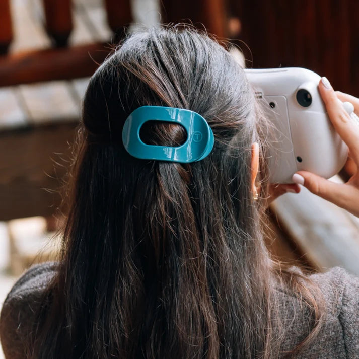 Teleties Flat Round Hair Clip | Teal With It