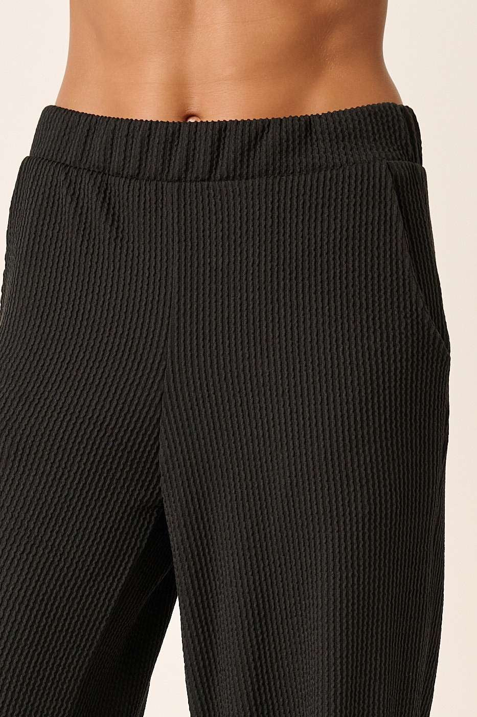 Rib Knit Texture Wide Leg Pants