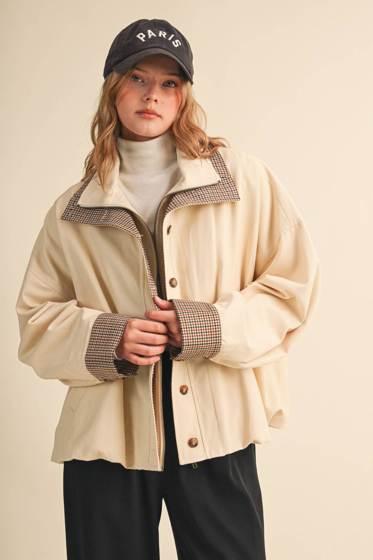 Bubble Hem Houndstooth Coat