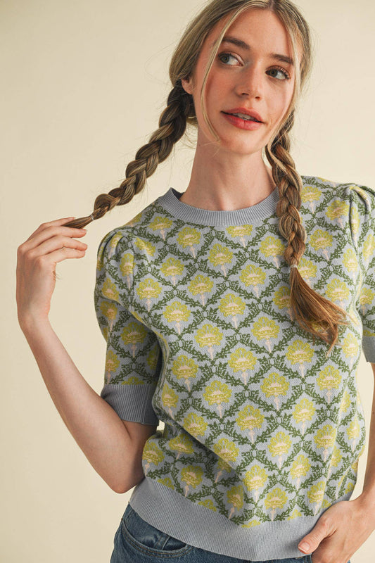 Floral Short Sleeve Sweater