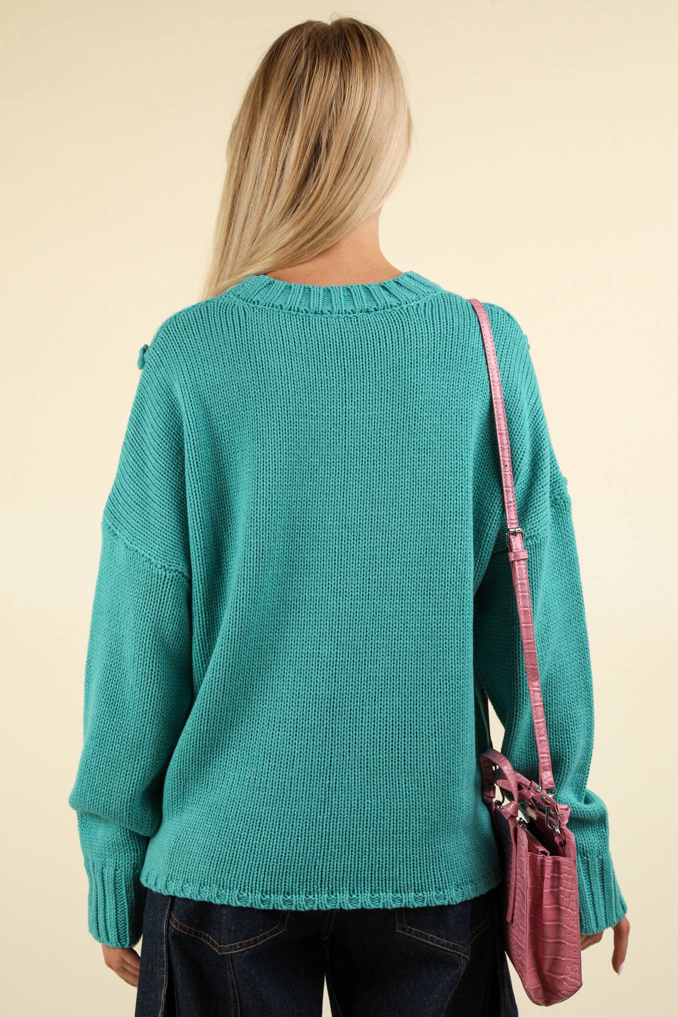 Chunky Braid Oversized Sweater | Teal Blue