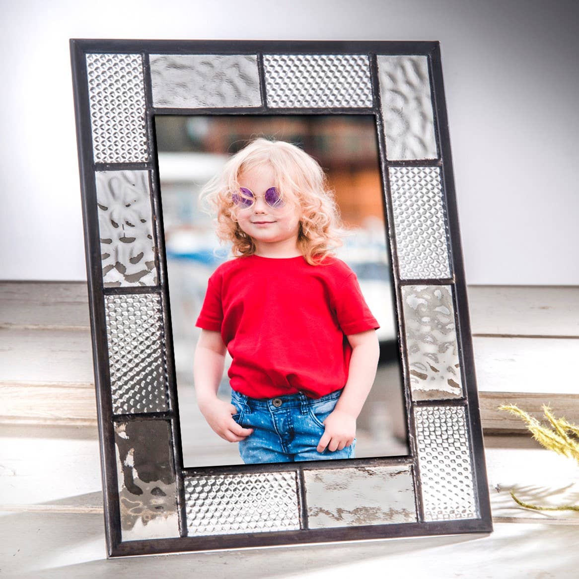 Grey and Clear Stained Glass Picture Frame