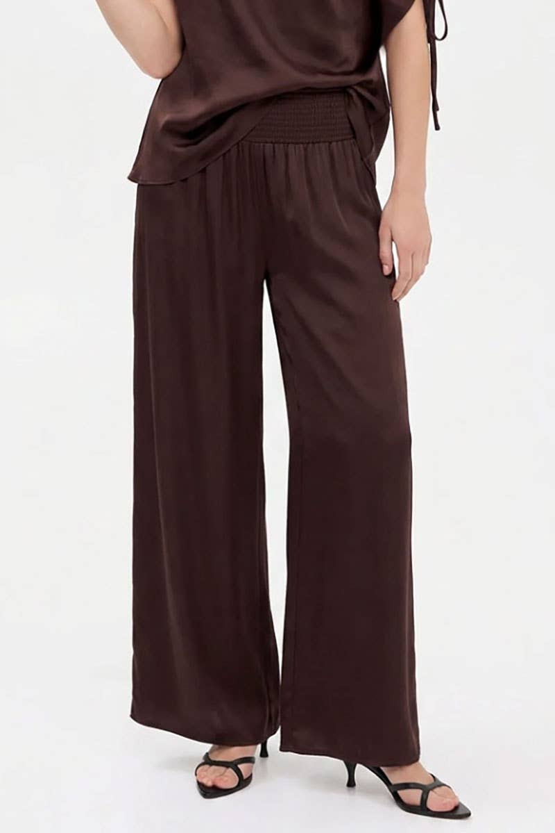 Smocked Waist Wide Leg Pant | Chocolate